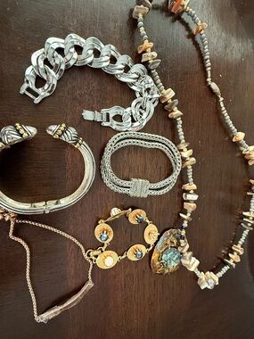 Vintage Mixed Metal Women’s Bracelet & Necklace Set in Silver and Gold Tones